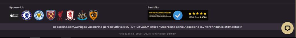 adacasino lisans bilgileri